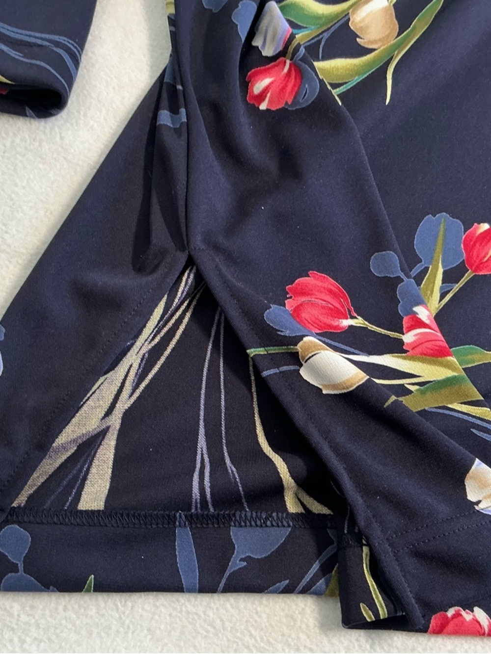 Susan Graver Navy Floral 3/4 Sleeve Tunic Top - Picture 9 of 10
